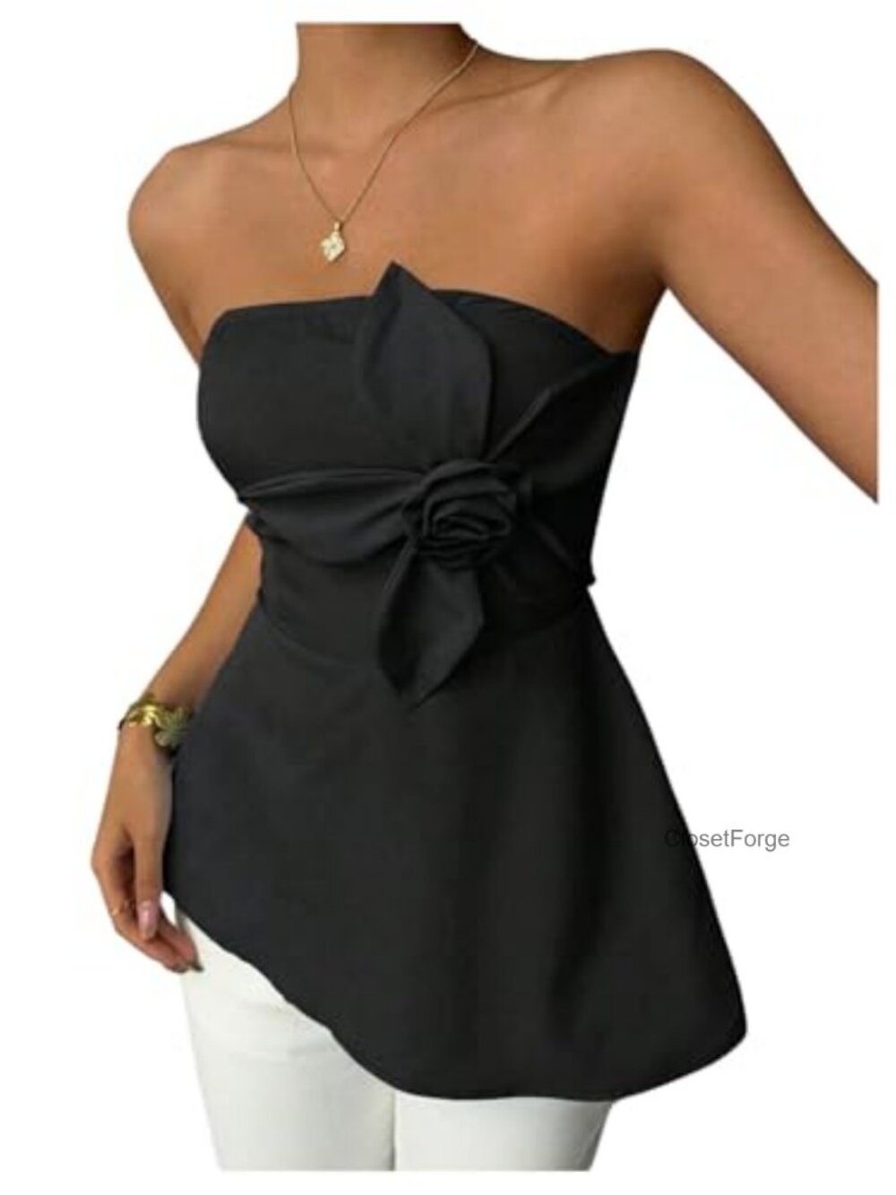 Plus Size 3D Flower Tube Top Strapless Asymmetrical Bandeau Peplum